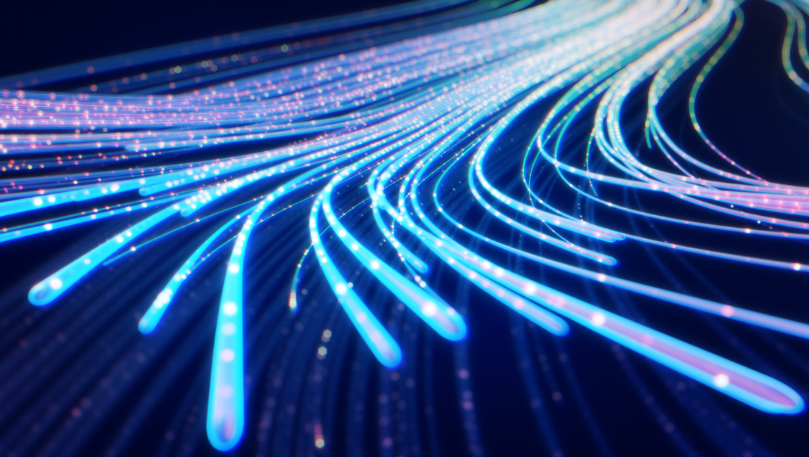 Close up of network fiber optic cables