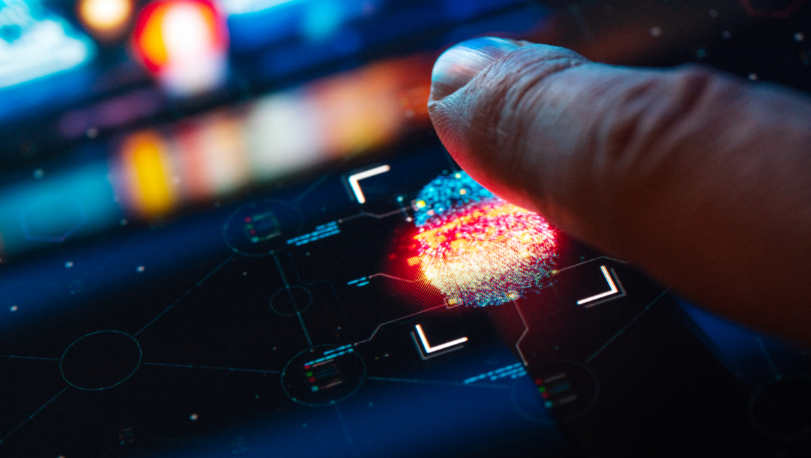 Finger hovering over fingerprint security button